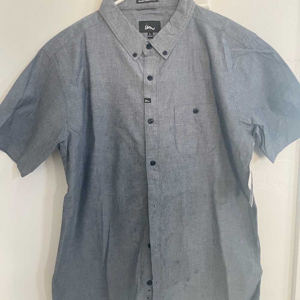 INM Men's Gray Casual Button Down Shirt